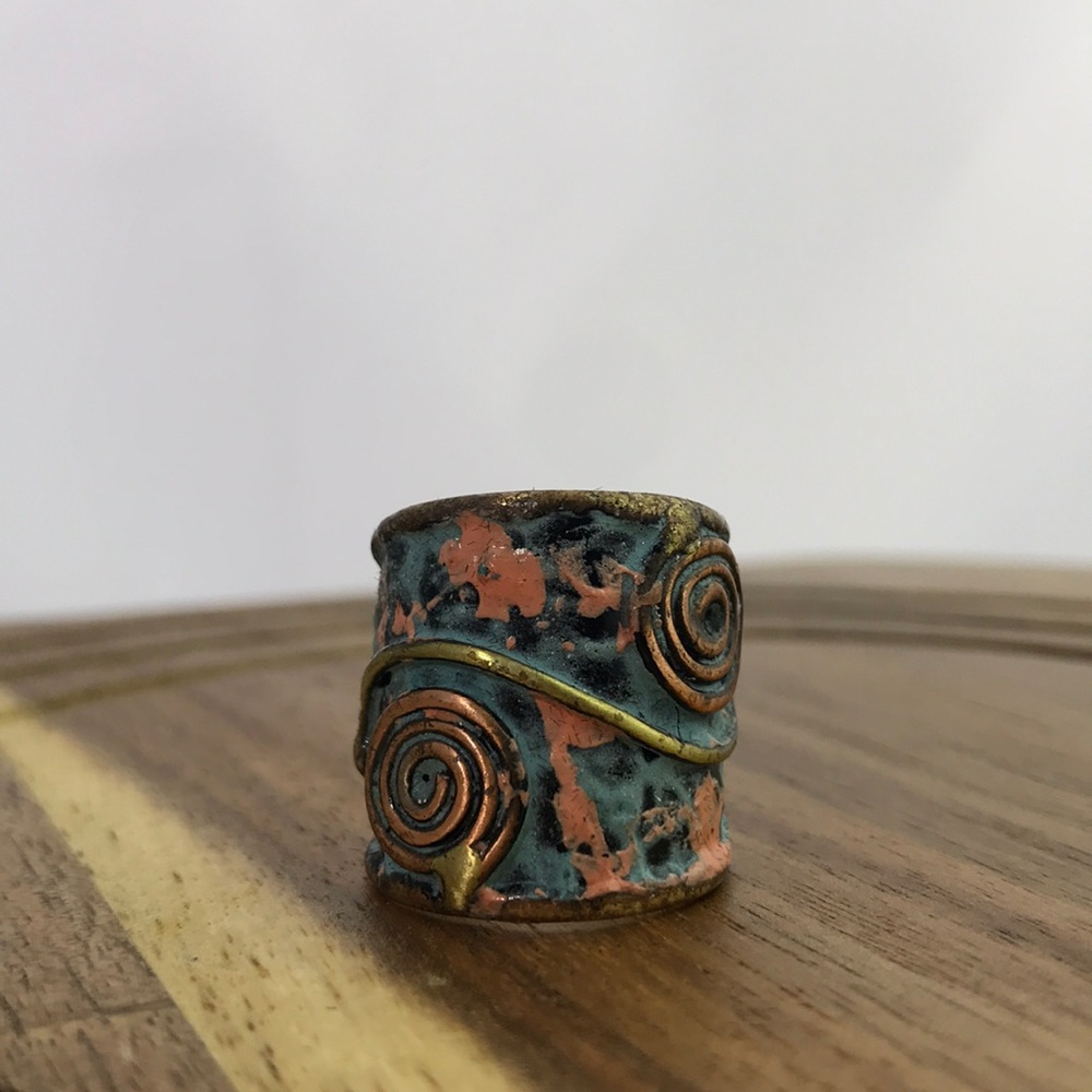 Beautiful Patina Brass Finish Cuff Ring Adjust